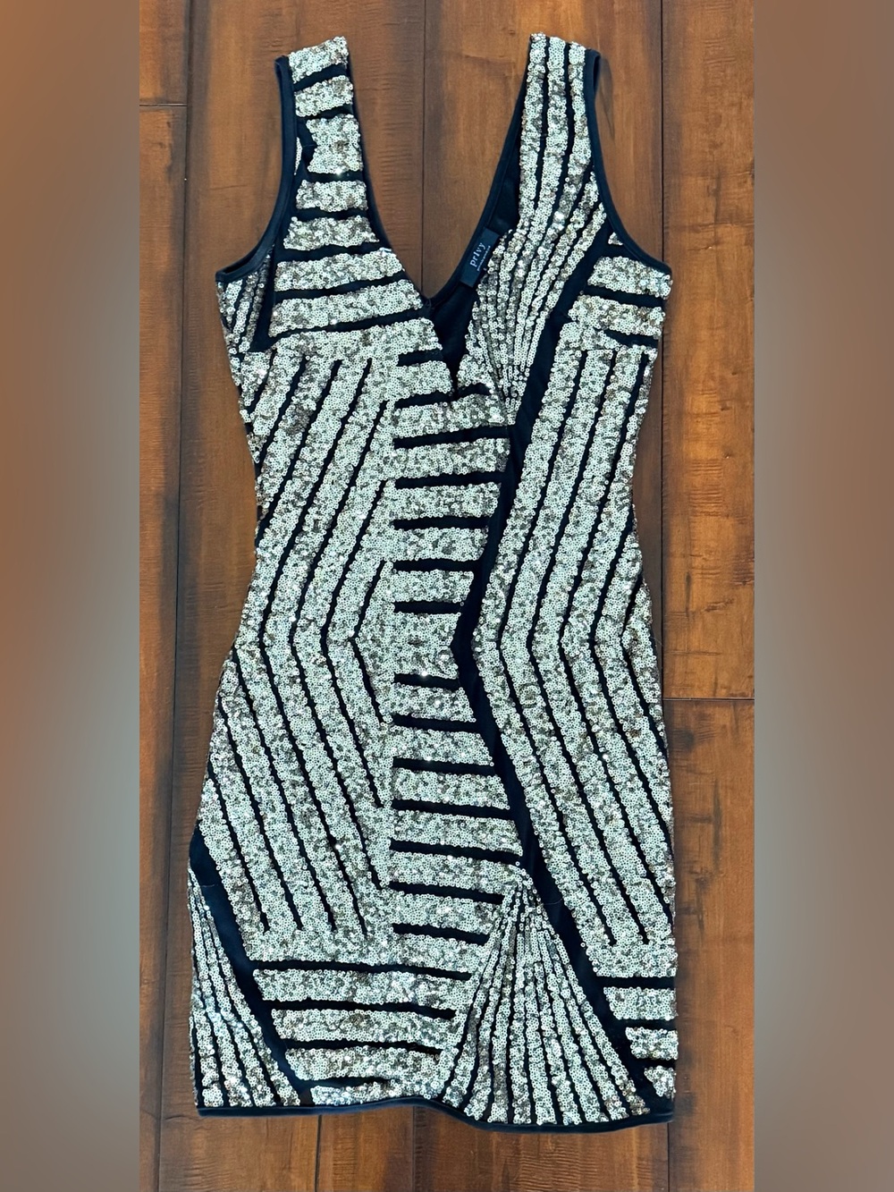 privy Black & Gold Sequin V-Neck Bodycon Mini Dress